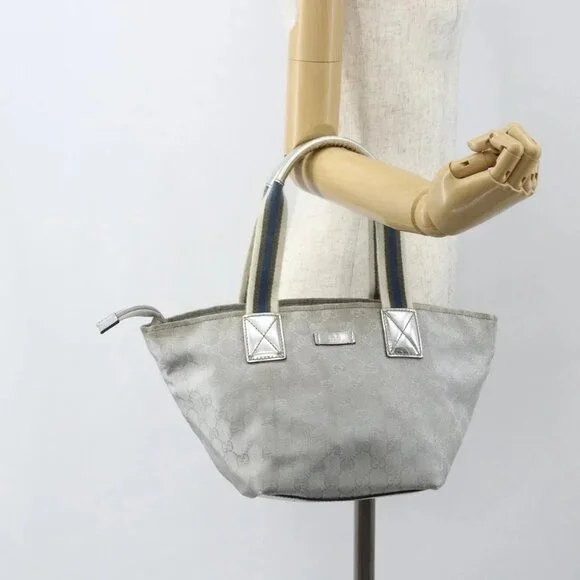 GUCCI GG Canvas Sherry Line Hand Bag Silver